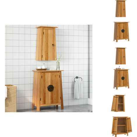 Ensemble de meubles de salle de bain 2 pcs bois de pin massif - Meuble De Salle De Bain - Armoire De Salle De Bain - Rangement Salle De Bain - Ensemble Meuble Salle De Bain - Design Vintage (1/5)