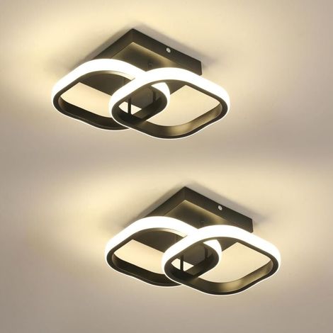 COMELY Lot de 2 Plafonniers LED Modernes, 24W 2700LM Petit Noir Plafonnier LED Carré Luminaires Intérieur pour Chambre Salon Allée Couloir Balcon, Lumière Naturelle 4500K, 24cm (1/5)