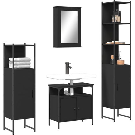 4 Piece Bathroom Furniture Set Black Engineered Wood vidaXL (1/5)