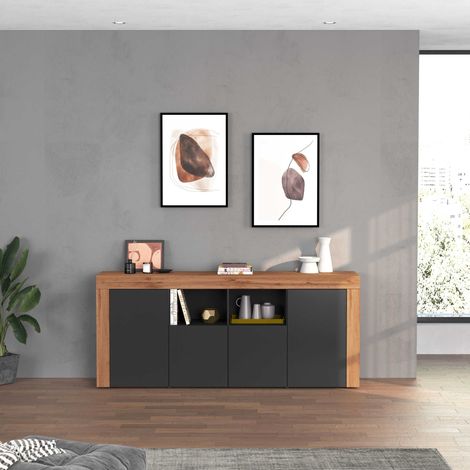 WHOUS Credenza Chronos 4 ante e 2 vani antracite opaco e rovere 200x40x85 cm (1/5)