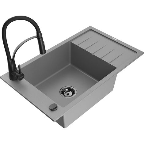 Mexen Elias fregadero de granito de 1 seno con escurridor y grifo de cocina Aster, gris - 6511-71-73450-70-B (1/5)