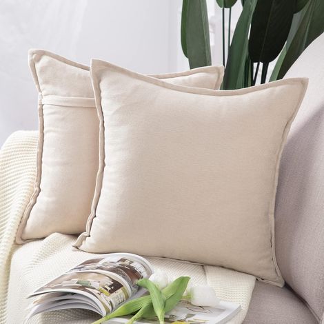 Lot de 2 housses de coussin courtes en chenille douce et décorative pour canapé et chambre à coucher, 45 x 45 cm, beige (1/4)