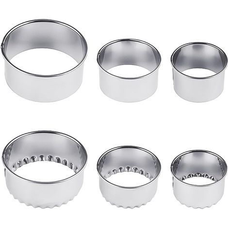 Lot de 6 emporte-pièces ronds en acier inoxydable pour pâtisserie, biscuits, emballages de boulettes, gâteaux, beignets