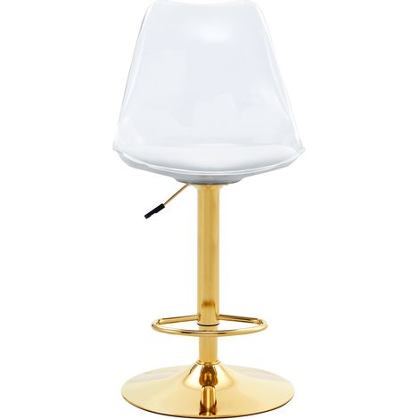 Set de 2 taburetes de bar transparentes con asiento PU y patas metálicas doradas, regulables (1/5)