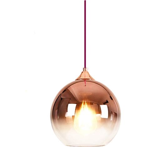 Suspension sphérique en verre dégradé moderne, luminaire E27 (Rose doré, 25cm)
