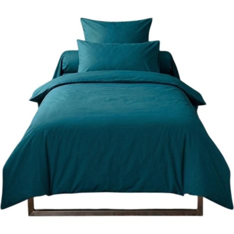 Housse de couette en coton 140 x 200 cm uni Edenne pétrole (1/4)