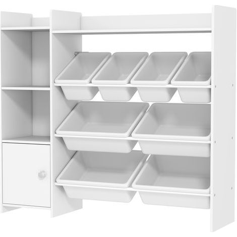 Meuble rangement enfant 3-8 ans jouets 8 bacs amovibles étagères placard, blanc