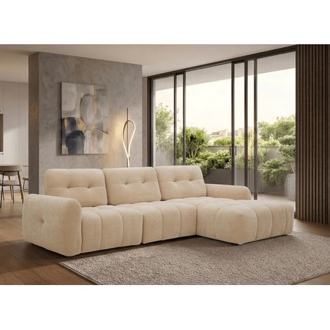 Canapé d'angle en velours tissé beige avec dossier réglable (1/5)