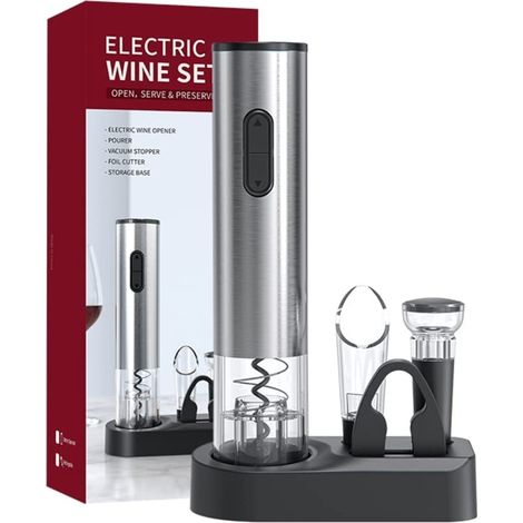 Abrebotellas eléctrico automático, accesorios de bar, abrebotellas con tapón (juego de 5 piezas). (1/5)
