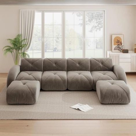 Canapé modulaire - KOMHTOM - Modulaire en U - 4 places - Chenille taupe - Antidérapant + 2 poufs (1/5)
