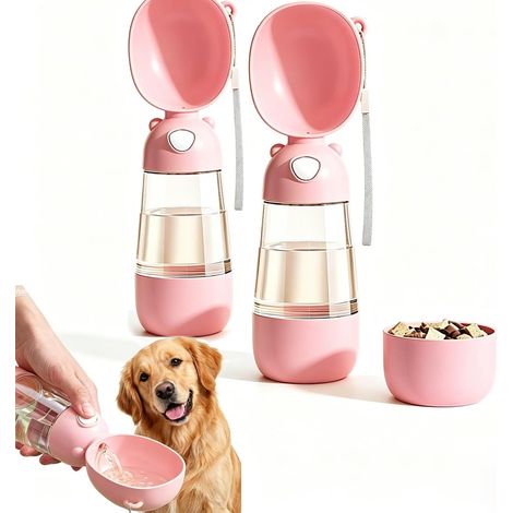 Lot de 2 gourdes de Voyage 2-en-1 pour Chien et Chat, réservoir 400ml Eau + 200ml croquettes, Corps PPSU Alimentaire étanche Portable pour Promenade randonnée. (1/5)