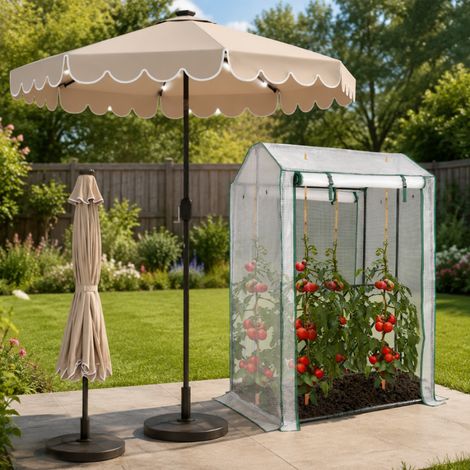 Garten-Set für den Außenbereich (2-teilig) – Aufrollbares Gewächshaus & 300 cm großer Solar-LED-Sonnenschirm (1/5)