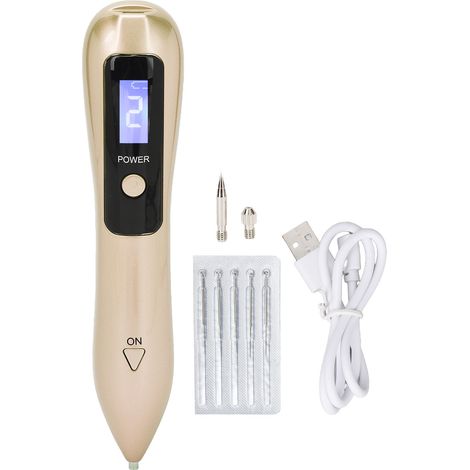Éliminateur de grains de beauté électrique 9 vitesses réglable, stylo rechargeable portable à lumière LED, traitement des taches sombres, doré (1/5)