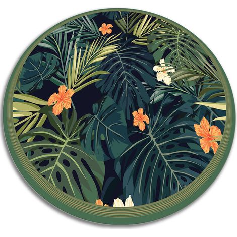 Tapis de protection de sol, Parfait pour Chambre et Salon - Feuilles tropicales - ⌀fi110 cm (1/5)