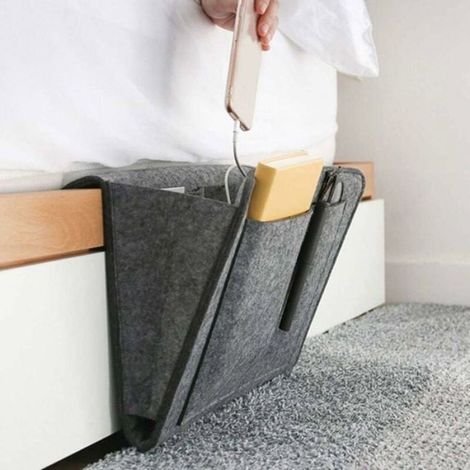 Sac de Rangement de Chevet en Feutre, Poche de Lit Organiseur pour Téléphone et Télécommande (1/4)