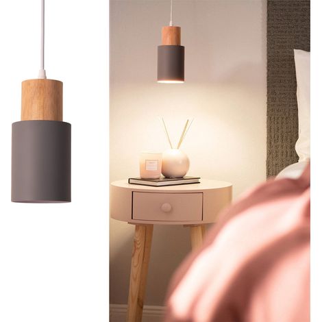 Lámpara colgante KIRA metal gris madera E27 (1/5)