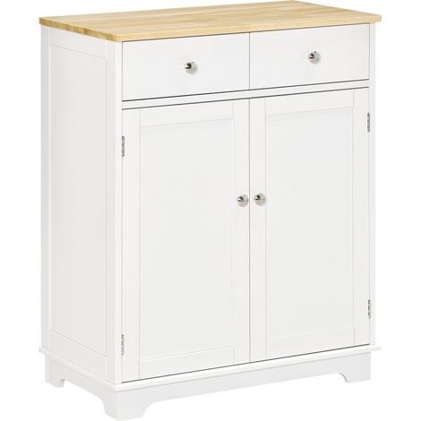 Sideboard mit Türen, Schubladen und verstellbarem Einlegeboden, multifunktionales Aufbewahrungsmöbel für Wohnzimmer, Küche oder Schlafzimmer, weiß-naturfarbene Holzoptik