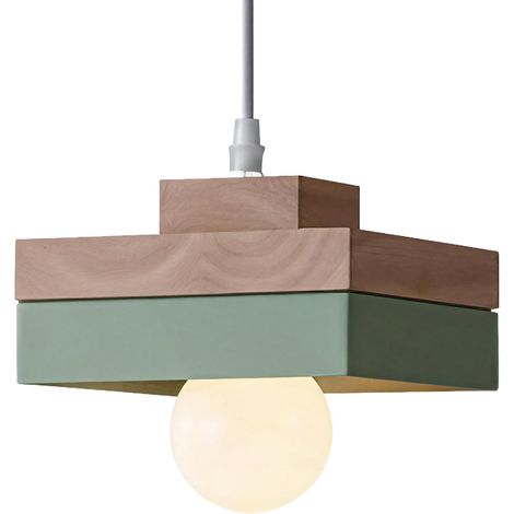 Suspension Luminaire Bois Rétro Plafonnier Design Vintage E27 Éclairage Intérieur Carée Lustre Moderne Abat-jour Métal Lampe Suspension Art pour Salon Chambre Cuisine (1/5)