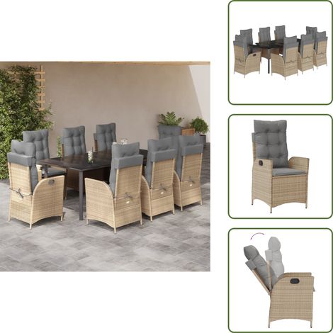 Chaise de jardin inclinable - vidaXL Ensemble à manger de jardin et coussins 9 pcs beige Poly rotin - Coussin de siège (1/5)