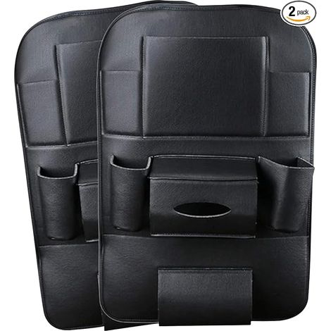 2er-Pack Auto-Organizer aus PU-Leder, Rücksitzschutzbezug, Trittschutzmatte für den Rücksitz mit Halterung für 10,1" iPad/Tablet – Schwarz