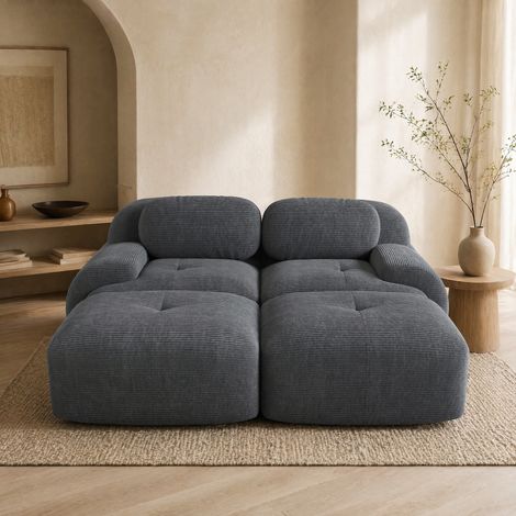 Divano modulare 2 posti con chaise longue, velluto a coste grigio HAVRYA (1/5)