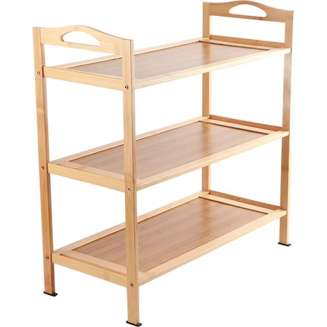 Schuhregal aus Bambus, geeignet für Eingangsbereich, Schlafzimmer, Studentenwohnheim, platzsparende Aufbewahrung, 3 Ebenen, 50 cm lang, flaches Design (1/4)