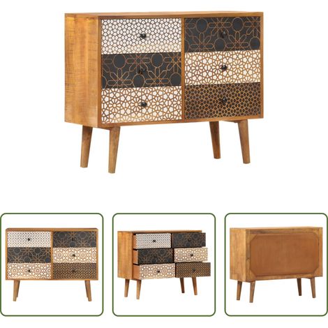 Armoire bois manguier - Buffet avec motif imprimé 90x30x70 cm Bois de manguier massif (1/5)
