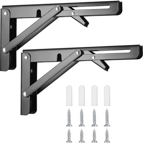 2 Pieces Folding Wall Shelf Brackets, Heavy Duty Folding Bracket, Retractable Console Bracket, for Table Garage Kitchen Bedroom – Black (1/3)