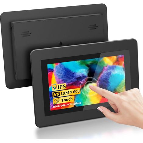 Écran Tactile 7 Pouces, Mini-Moniteur HD IPS 1024×600 avec Haut-parleurs Intégrés/Entrées HDMI/VGA/AV pour PC, TV, CNC, CCTV (1/5)