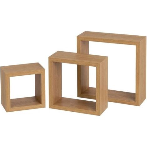 Étagère murale - JUANIO - Lot de 3 cubes chêne miel - MDF 15 mm PVC - Dimensions 25/20/15 cm - Charge 5 kg (1/2)