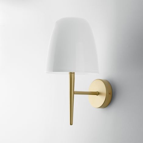 Innenwandlampe aus goldenem Metall mit weißem Glasdiffusor Ares AP1 (1/2)