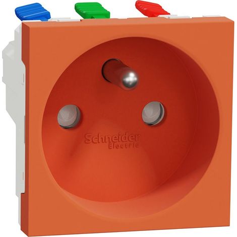 Prise 2P+T 16A 90° orange meca seul (sans support ni plaque) raccord rapide traversant UNICA (1/3)