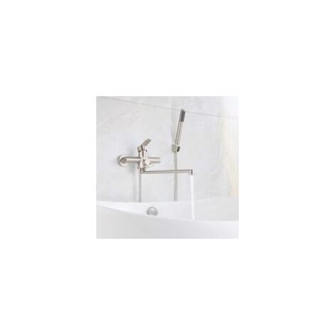 Robinet de baignoire HomeLava avec douchette, en acier inoxydable brossé, mitigeur mural rond à levier unique, robinet de douche pour salle de bain (1/5)