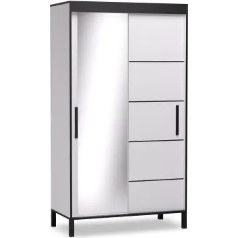Petite armoire coulissante ADEL 120cm avec miroir – Gain de place et fonctionnalité-Blanc