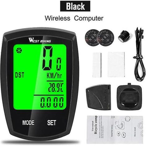 Compteur de vitesse sans fil pour vélo, étanche, avec écran LCD et fonctions multifonctions, noir. produit (1/5)