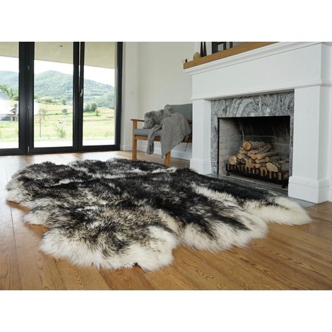 Tapis extra large en peau de mouflon blanc, véritable tapis en laine et fourrure, peau sexto, 200 x 180 cm (79 x 71 po) (1/5)