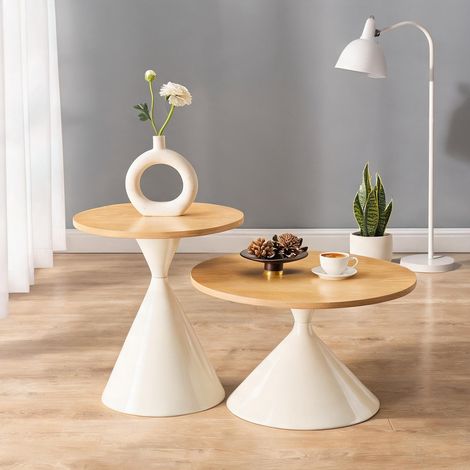 Table basse set 2 rondes bois et acier coloris bois en mDF métal (1/5)