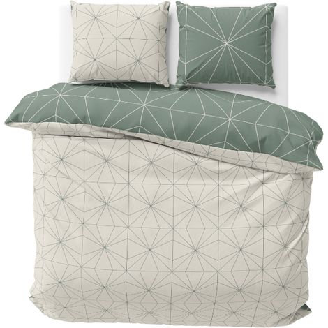 Ac-Deco – Parure de lit 220x240 cm en coton bio – Housse de couette réversible – 2 taies d'oreiller 63x63 cm – Boutons de maintien