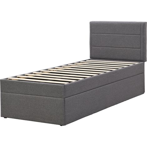 Cama acolchada 90 x 200 cm con somier metálico y almacenaje, gris, sin colchón (1/5)