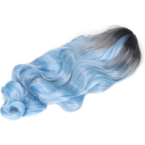 Perruque bleue dégradée résistante à la chaleur, raie au milieu, longue, ondulée et bouclée, en synthétique, idéale pour le quotidien, le cosplay et Halloween. Parfaite pour le quotidien, le cosplay (1/5)