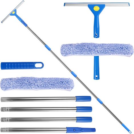 1 Kit Raclette Vitre, Manche Télescopique 170cm, Tête Silicone Et Microfibre, Pour Fenêtre Douche Voiture (1/5)