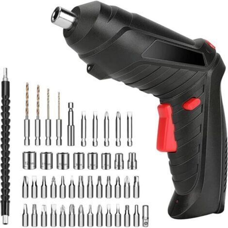 Vtizikl Tournevis électrique sans fil, rechargeable, perceuse électrique rotative pour travaux de bricolage à la maison, noir (1/5)
