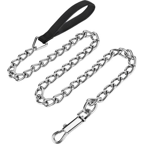 Correa metálica para perros, 120 cm, cadena anti-mordeduras, asa acolchada. (1/5)