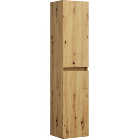 Burgbad – Colonne de salle de bain suspendue chêne naturel – 160 cm hauteur – 35 cm largeur – 2 portes réversibles – 2 étagères en verre