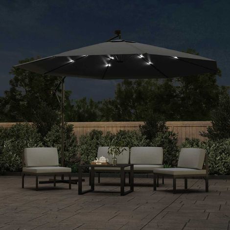 Parasol en porte-à-feux, Parasol pour Balcon Jardin Plage Terrasse, et poteau métallique 350 cm Anthracite OIB3275E (1/5)