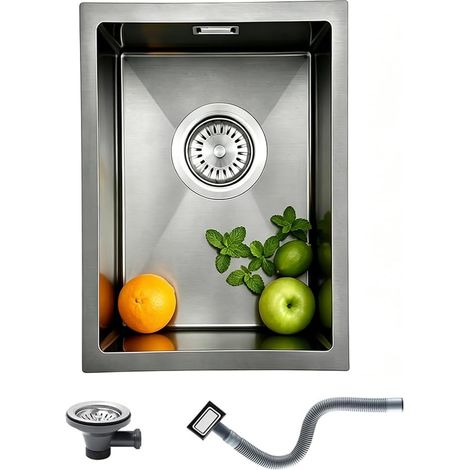 Évier de bar sous plan inox 304 25×40 cm, cuve unique noire pour camping-car et caravane (1/5)