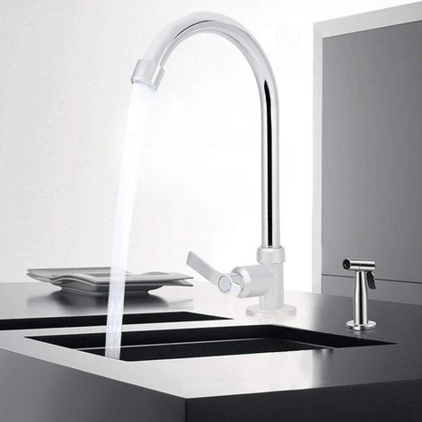 Robinet d'eau d'évier de lavabo de cuisine en alliage de Zinc à filetage G1/2 pouces pour la maison Restaurant argent (1/5)