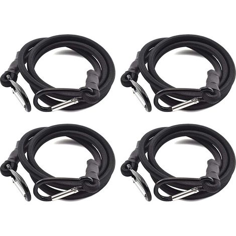 Bungee-Seile, elastisches Bungee-Seil, elastische Bungee-Seile mit Haken, 4 Stück, schwarz, elastisches Bungee-Seil, Bungee-Seil mit Haken für Gepäckträgerspanner (1 m)