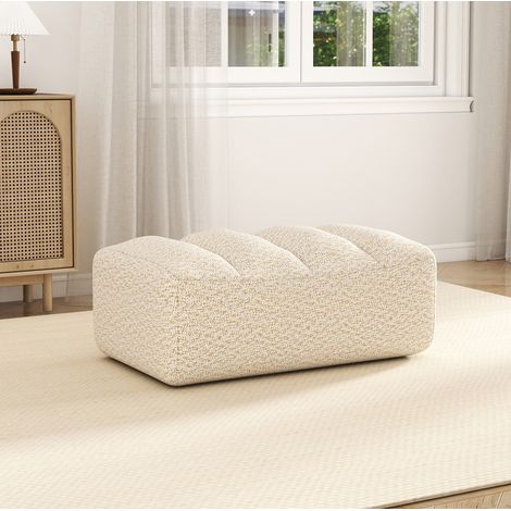 Pouf ottoman Brravo en fleece granuleux beige blanc, 104 x 61 x 45 cm, sans montage (1/5)