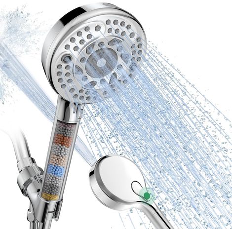 SunCleanse Duschkopf mit Filter und Handbrause, 9 Strahlarten, abnehmbarer Duschkopf mit Filtern, Duschkopf für hartes Wasser – filtert Chlor, verbessert Haut- und Haarstruktur, Chrom (1/5)